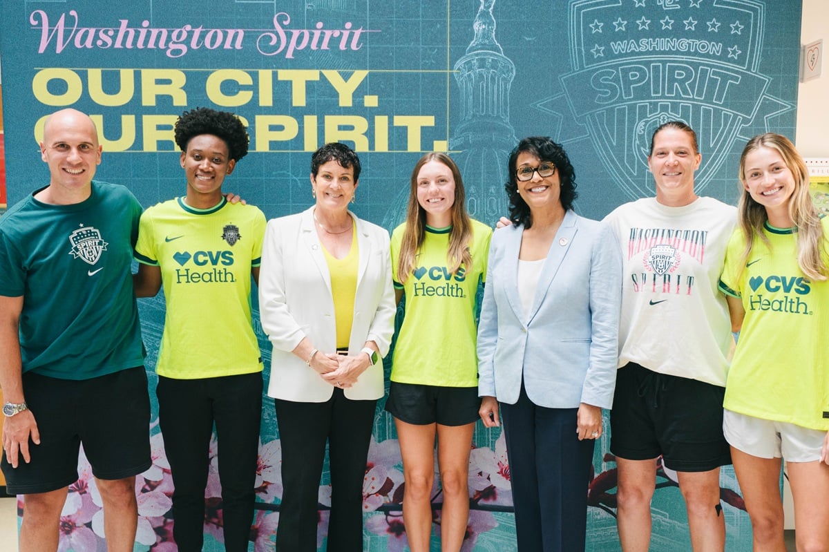 Children's National President and CEO Michelle Riley-Brown, MHA, FACHE, welcomed a group of Washington Spirit leaders and players during a visit to Children's National Hospital.