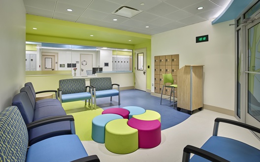 A colorful, comfortable waiting room welcomes families to our inpatient psychiatry unit at Children's National