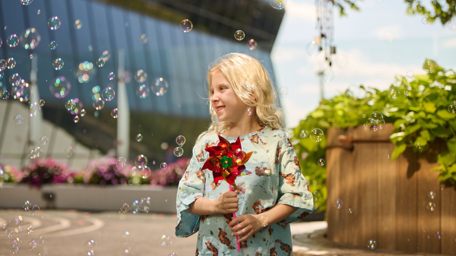 smiling girl with bubbles