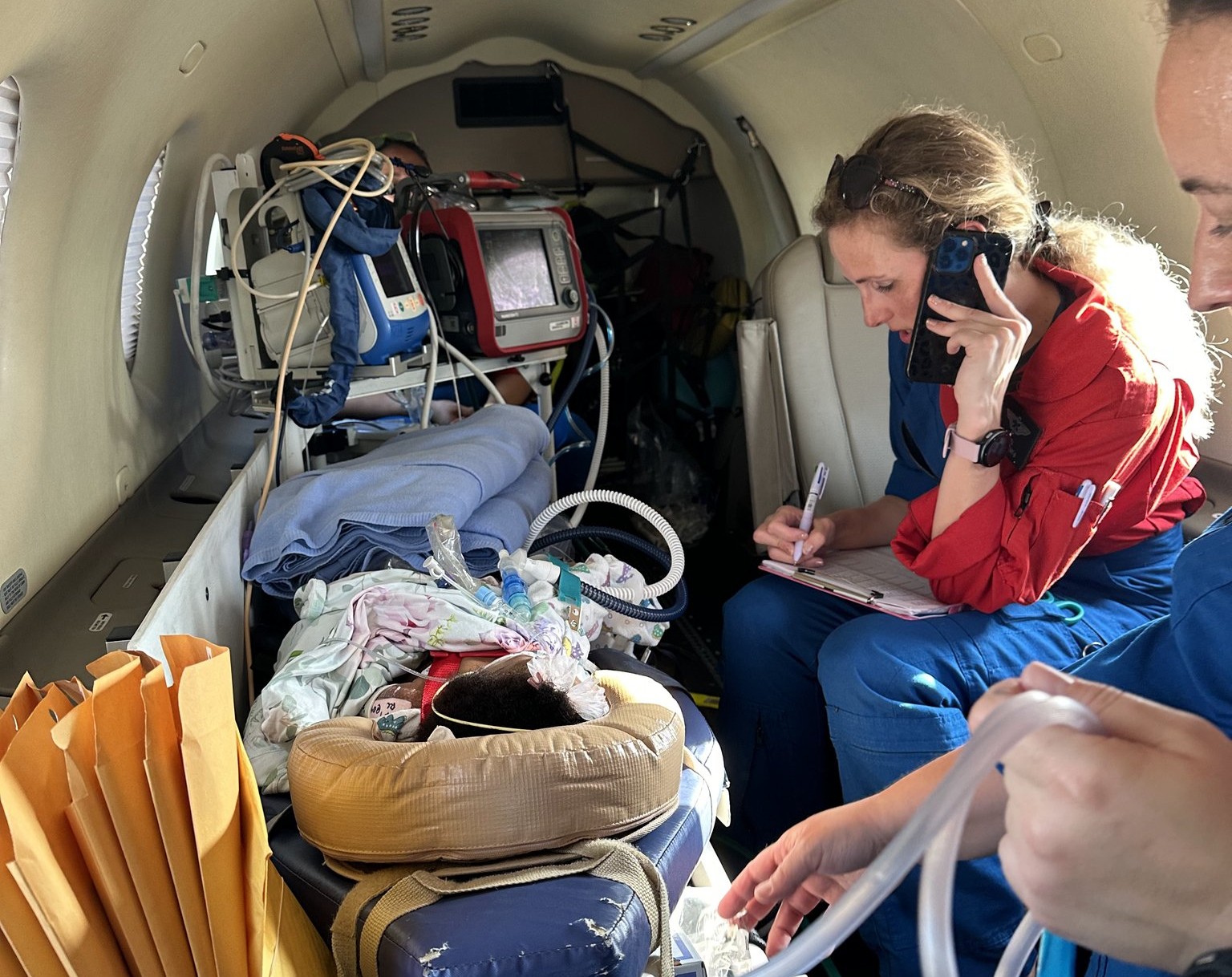 Melaina as an infant during her medical transfer flight.